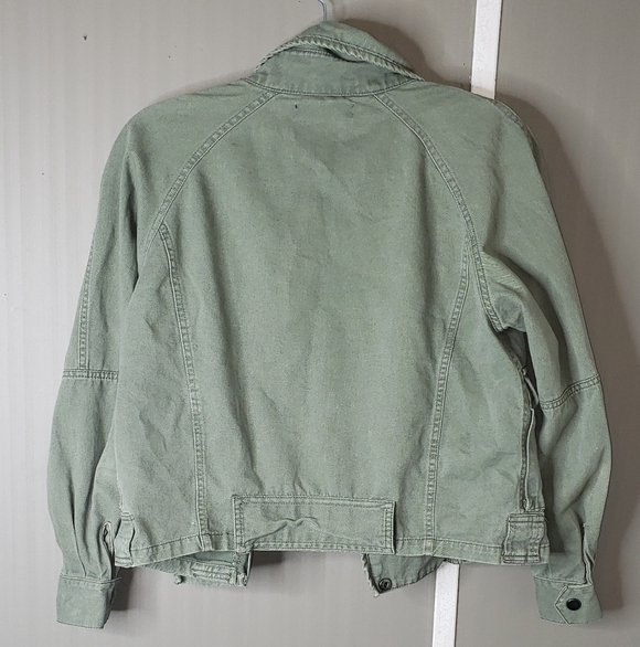 Margot Sage Green Cropped Utility Jacket Snap Front Cotton Small